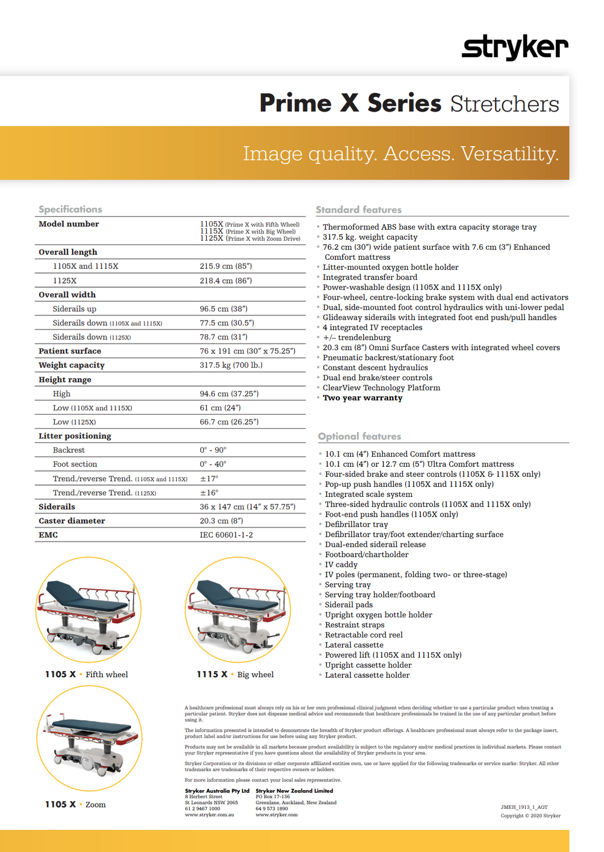 Stryker Rx1 Stryker 1115X Prime X-Ray Series w/ Big Wheel Advanced Mobility Stretc ...