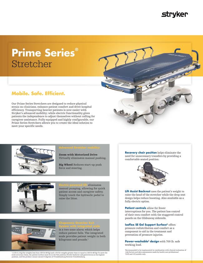 Stryker 1105 5th Wheel Mobility Prime Series Stretcher