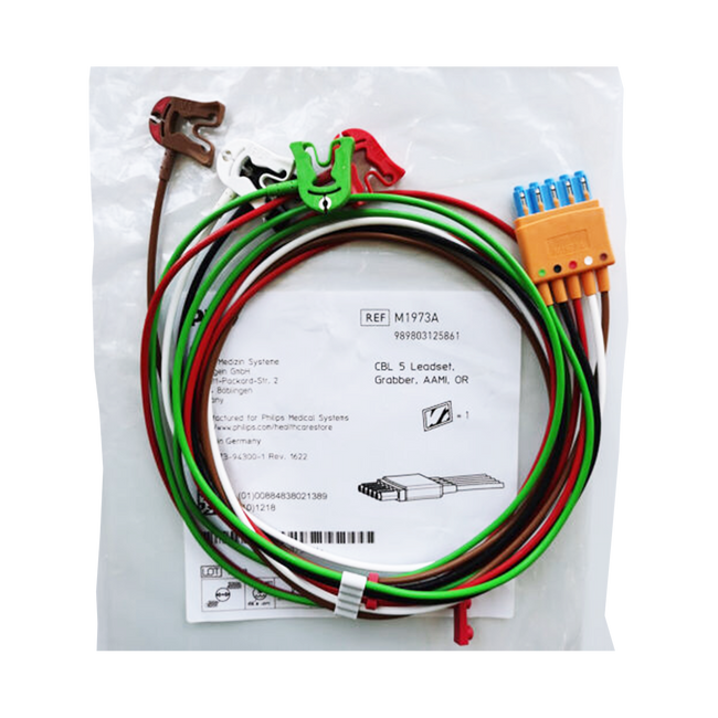 Philips ECG Leadwires Cable 5-Lead Adult/Pediatric Pinch/Grabber - M1973A