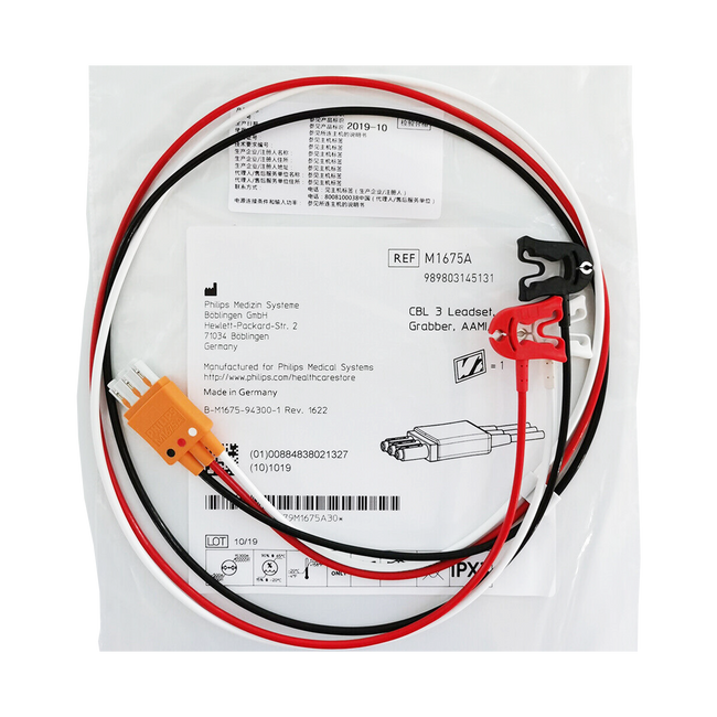 Philips ECG Leadwires Cable 3-Lead Adult/Pediatric Pinch/Grabber - M1675A