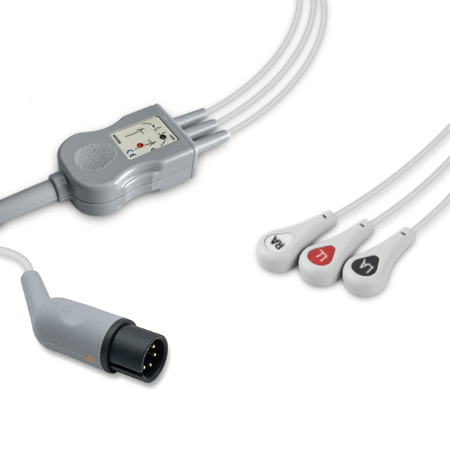 AAMI ECG Direct-Connect Cable One-Piece 3-Lead Adult/Pediatric Snap