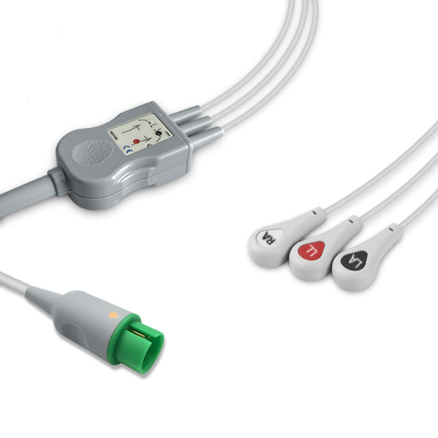 Spacelabs ECG Direct-Connect Cable One-Piece 3-Lead Adult Snap - 72713