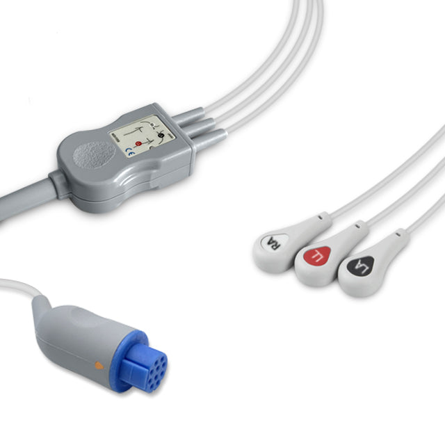 GE Datex-Ohmeda ECG Direct-Connect Cable 3-Lead Adult Snap - CB-72395R