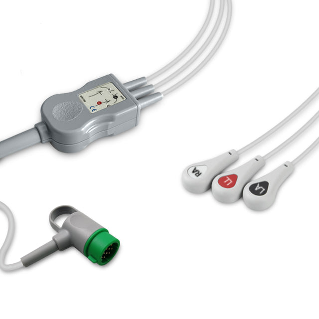 Stryker / Physio-Control ECG Direct-Connect Cable 3-Lead Adult/Pediatric Snap - 11111-000029