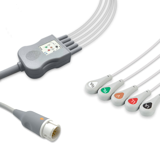Philips ECG Direct-Connect Cable One-Piece 5-Lead Adult/Pediatric Snap - M1977A