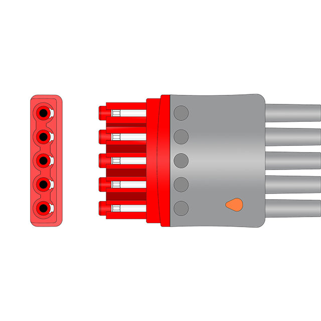 Philips ECG Leadwire Cable 5-Lead Adult/Pediatric Pinch/Grabber (V2-V6) - M1976A