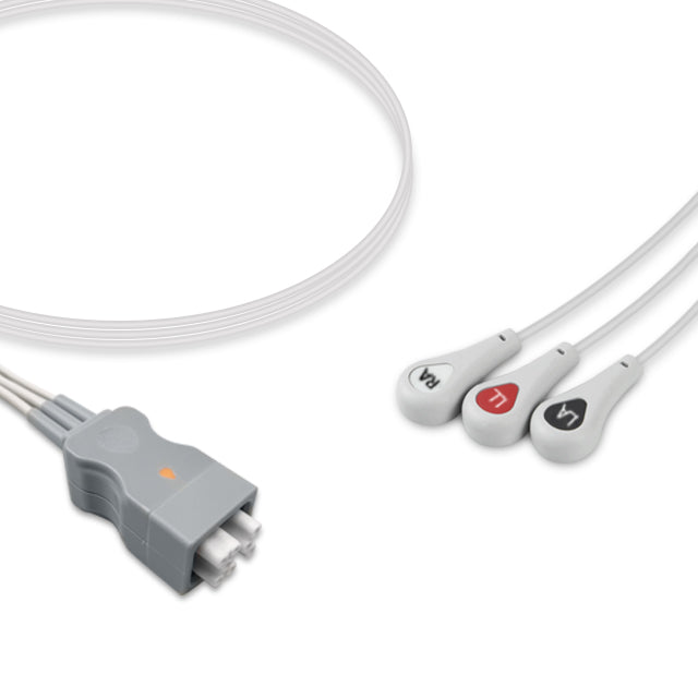 GE Marquette ECG Telemetry Leadwire Cable 3-Lead Adult/Pediatric Snap - 394111-014