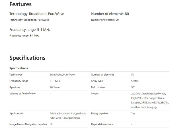 Philips S5-1 Broadband Sector Array Ultrasound Probe/Transducer