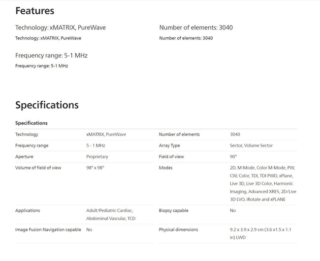 Philips X5-1 xMatrix Sector Array Purewave Crystal Ultrasound Probe/Transducer