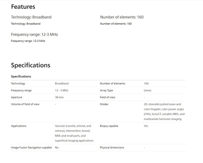 Philips L12-3 Broadband Linear Ultrasound Probe/Transducer