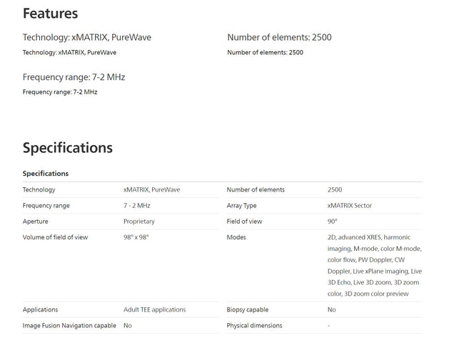 Philips X7-2t Live 3D TEE xMATRIX Sector Array PureWave Ultrasound Probe/Transducer